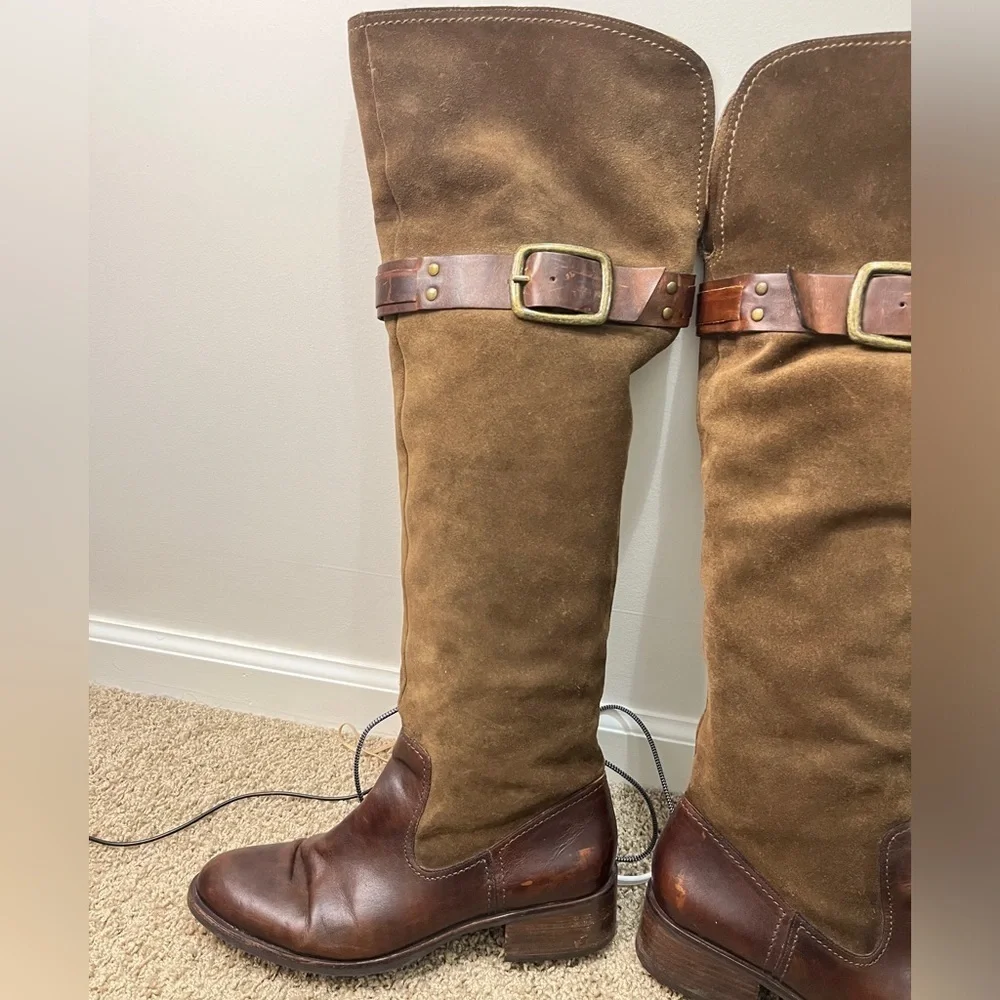 Jessica Simpson Clancey Suede & Leather OTK boots sz 9.5 Olive green & brown